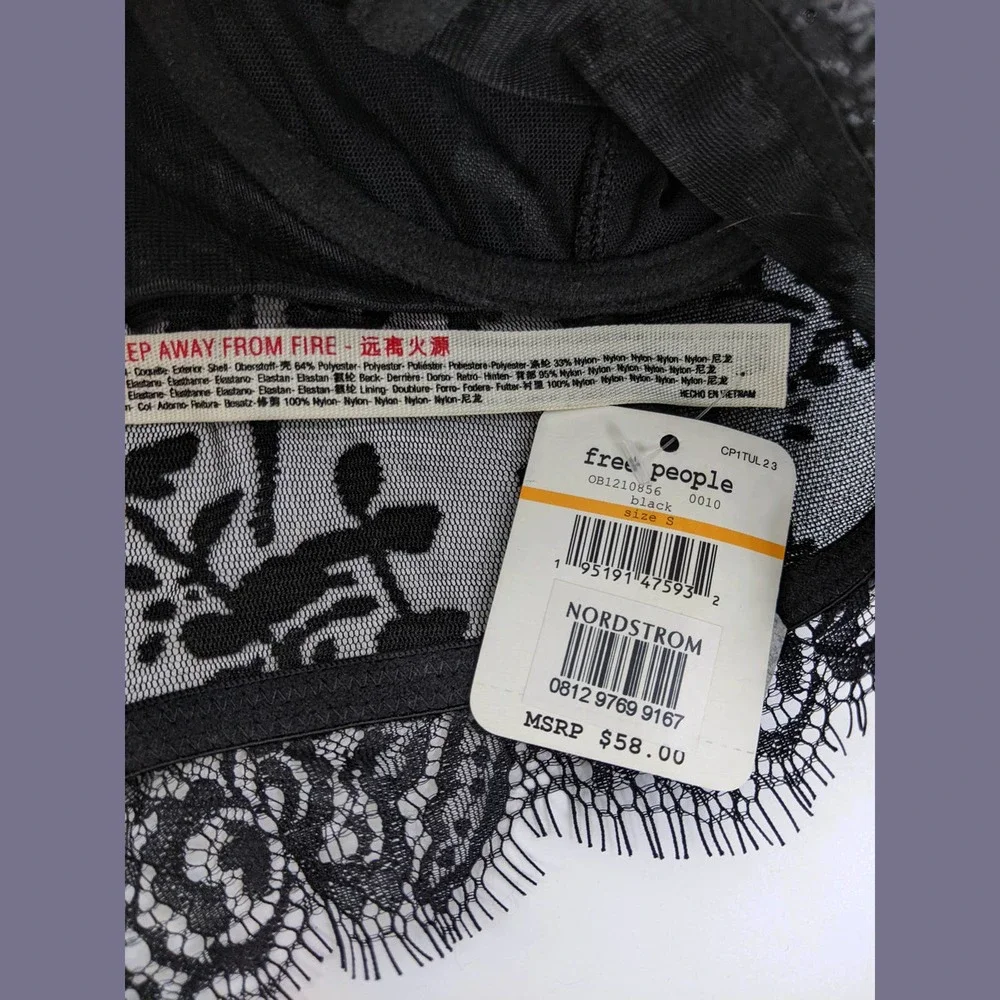 Free People Size S So Long Floral Velvet Sheer Mesh Lace Underwire Bra In Black - Picture 12 of 12